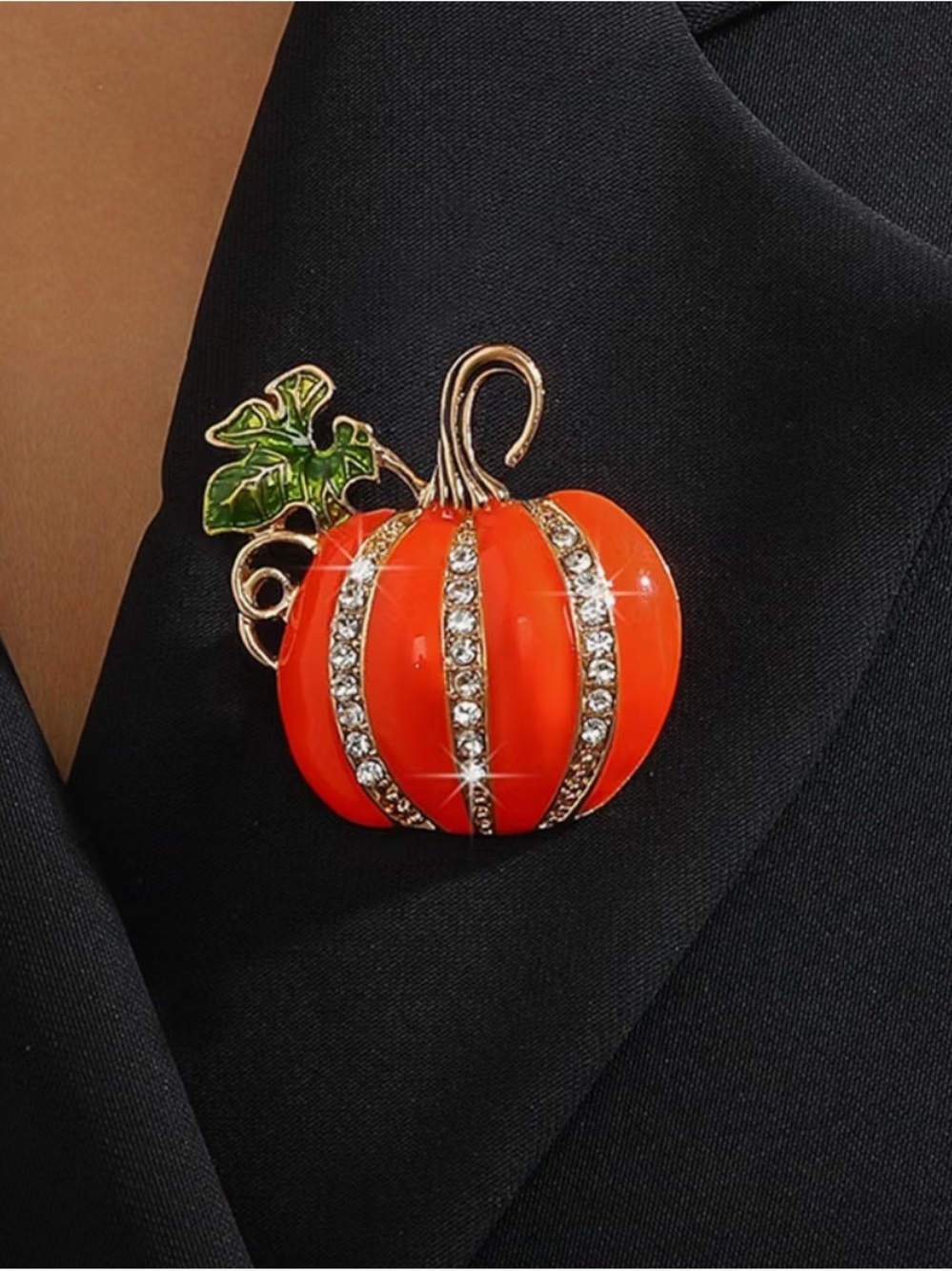Orange Pumpkin Crystal Brooch Pin